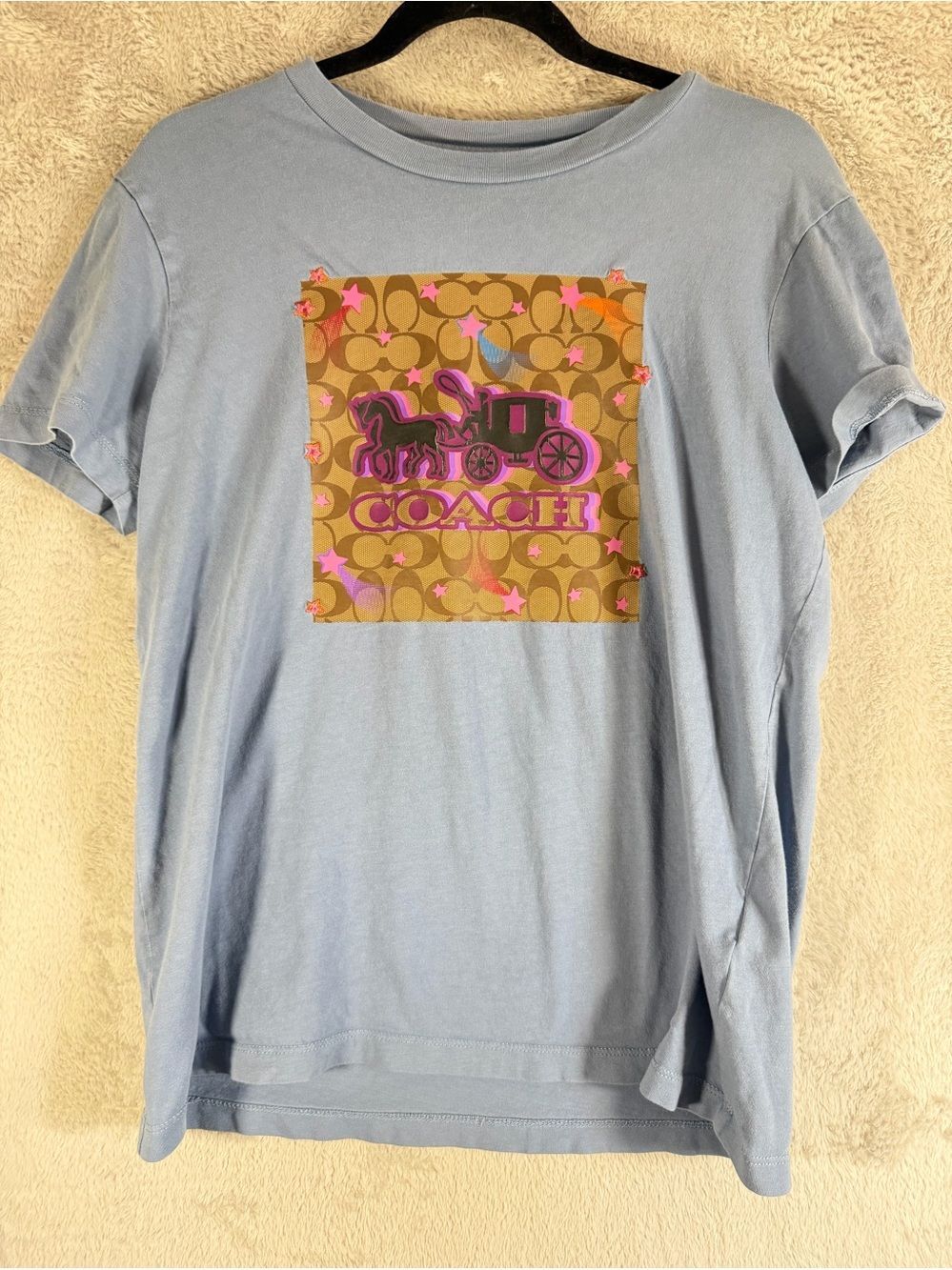 Coach Disco Stars Light Blue Logo Graphic Tee S